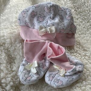Koalababy Adorable 100% Cotton Pink Sheep Print Baby Hat and Booties Set
